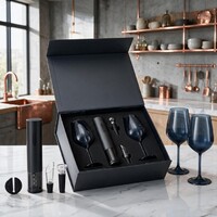 Подарочный набор 2 бокала для вина Сапфир (Sapphire) + набор для вина с электрическим штопором Сакраменто (Sacramento), в чер