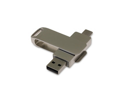 USB-флешка на 256 Гб поворотный механизм 2 в 1, c дополнительным разъемом Type-C с одноцветным металлическим клипом, серый