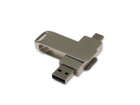 USB-флешка на 128 Гб поворотный механизм 2 в 1, c дополнительным разъемом Type-C с одноцветным металлическим клипом, серый