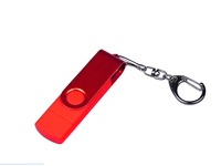 USB-флешка на 64 ГБ 3 в 1 поворотный механизм, c двумя дополнительными разъемами MicroUSB и TypeC C с одноцветным металлическ