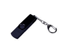 USB-флешка на 16 Гб 3 в 1 поворотный механизм, c двумя дополнительными разъемами MicroUSB и TypeC C с одноцветным металлическ