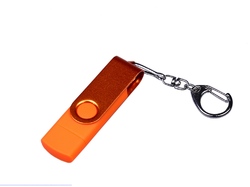 USB-флешка на 32 Гб 3 в 1 поворотный механизм, c двумя дополнительными разъемами MicroUSB и TypeC C с одноцветным металлическ