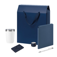 Подарочный набор Велком Пак Премиум (Welcome Pack Premium), синий (термокружка, колонка, ежедневник, ручка, ЗУ, коробка-пакет