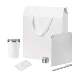 Подарочный набор Велком Пак Премиум (Welcome Pack Premium), серебряный (термокружка, колонка, ежедневник, ручка, ЗУ, коробка-