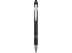 Ручка металлическая soft-touch шариковая со стилусом Sway, черный/серебристый (P)