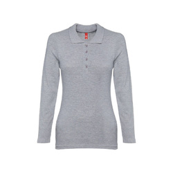 Рубашка-поло женская BERN WOMEN, длинный рукав, серый меланж, 2XL, 85% хлопок, 15% вискоза, плотность 210 г/м2