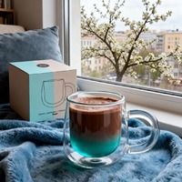 Кружка с двойными стенками с широкой ручкой и градиентным покрытием Fog, бирюзовый