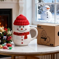 Кружка SNOWMAN с крышкой, белый с красным, 380мл, фарфор, силикон