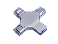 USB-флешка на 256 Гб 4 в 1 поворотный механизм, c дополнительными разъемами MicroUSB, TypeC и Lightning, серебристый